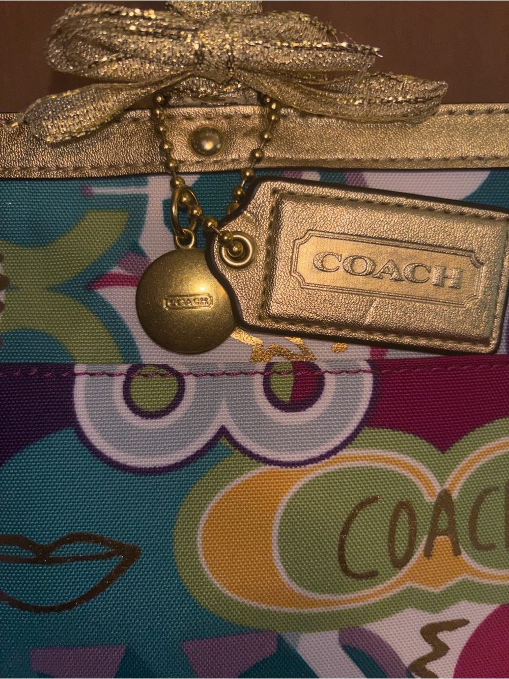 Coach Poppy -F19423 Multicolor Graphic Print Tote /Gold Accents/crossbody strap - Picture 10 of 17
